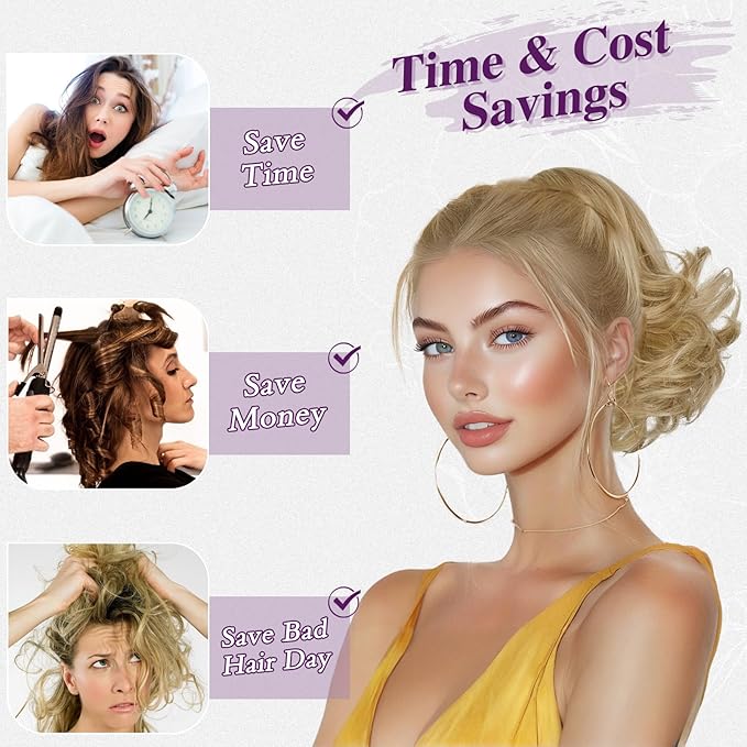 BARSDAR Short Drawstring Ponytail - 10 Inch Wavy Highlight Ponytail Hair Extensions for Women - Synthetic Comb Clip in Ponytail Hairpieces Fake Pony Tails - Golden Blonde with Highlights