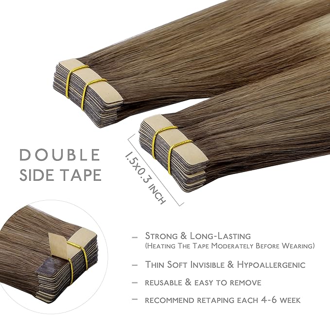 WENNALIFE Tape in Hair Extensions Human Hair, 20pcs 40g 12 inch Ombre Sandy Brown to Platinum Blonde Remy Hair Extensions Straight Human Hair Tape in Extensions Skin Weft Tape Extensions Human Hair