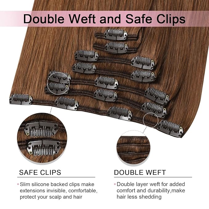 Pro2.0 Clip in Hair Extensions Real Human Hair 20inch 7pcs Color #33 Dark Auburn Copper Remy Real Human Hair Extensions Clip ins 120g Thick Seamless Double Weft for Women（#33-20inch）