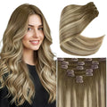 Ve Sunny Clip in Hair Extensions Brown Balayage Clip in Extensions Dark Brown Balayage Light Brown Mix Blonde Clip in Hair Extensions Real Human Hair for Women Natural Color 20inch 7pcs 120g
