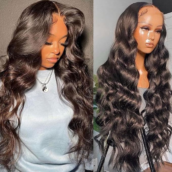 Lemoda Malaysian Body Wave 13x4 Full Lace Frontal Virgin Human Hair Wigs 210% Density Body Wave HD Transparent Lace Front Wig 26Inch Unprocessed Virgin Human Hair Natural Black
