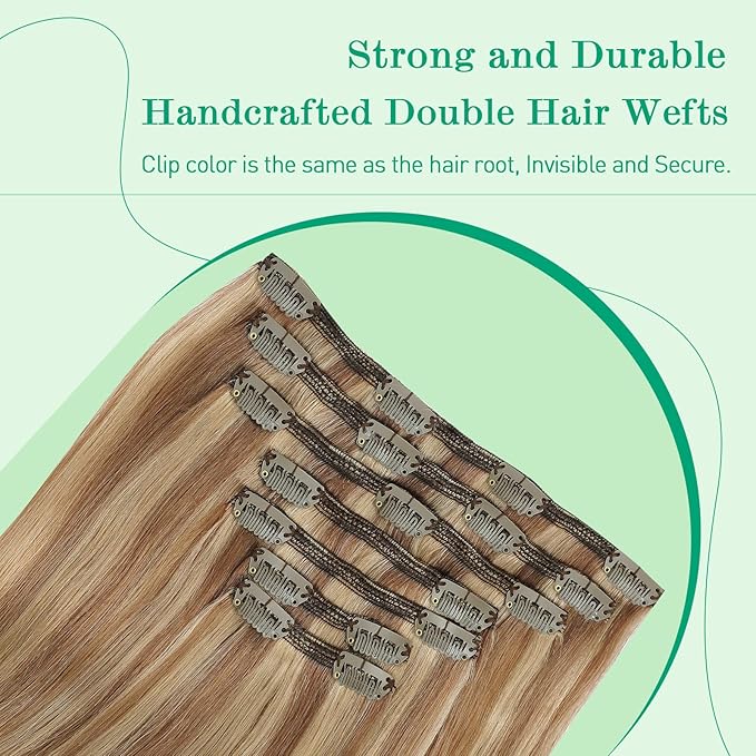 SURNEL Clip in Hair Extensions Golden Brown to Caramel Blonde 20 Inch Thick Clip in Extensions Human Hair 160g 7pcs(7C#10/27/27-20")