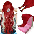 YoungSee Itip Human Hair Extensions Red Itip Hair Extensions Real Human Hair Red 14Inch 40s Tip Hair Extension Cold Fusion Hair Extension Colored for Party Highlights