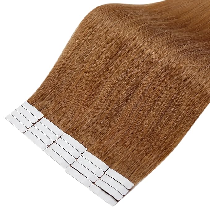 Full Shine Tape in Hair Extensions Human Hair Color 330 Auburn Tape ins Human Hair Extensions 10Inch Extensions 30G Invisible Human Hair Extension 20Pcs Straight Natural Hair for Women Add Volume