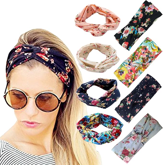 DRESHOW 8 Pack Headbands for Women Yoga Knotted Headbands Elastic Criss Cross Hair Accessories Sports Head Wrap Non Slip