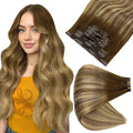 Full Shine Clip in Extensions Real Human Hair Balayage Hair Extensions for Women Medium Brown to Honey Blonde and Platinum Blonde and Light Brown for Short 12 Inch 8 PCS 95 G