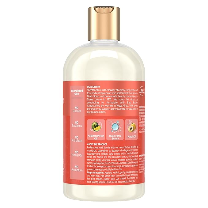 SheaMoisture Curl Stretch Shampoo Kalahari Melon Oil Infused with Hyaluronic Serum, Cleanses and Hydrates for Strong and Soft Curls, for Type 4 Hair 13 Fl Oz