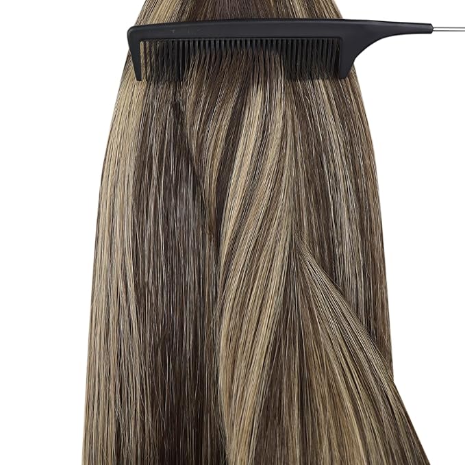 YoungSee Nano Ring Hair Extensions Brown Ombre Nano Extensions Human Hair Balayage Dark Brown with Caramel Blonde Nano-Bead Hair Extension Human Hair 14 Inch Nano-tip Remy Hair Extension 50G/S