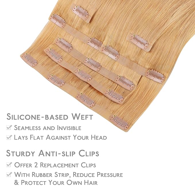 WENNALIFE Seamless Clip In Hair Extensions Human Hair, 22 Inch 150g 7pcs Strawberry Blonde Real Hair Extensions Clip in Human Hair Invisible PU Skin Weft Natural Remy Human Hair Extensions