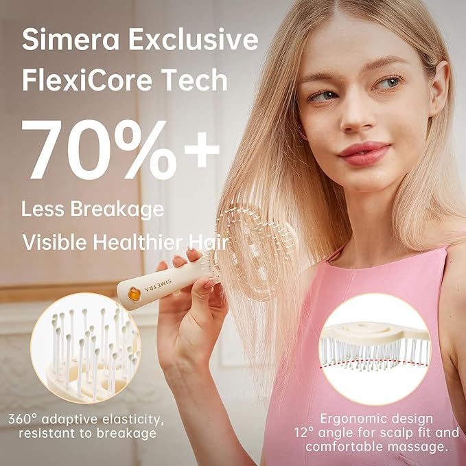 Simetra Detangler Hair Brush for Woman and Men, Original Detangling Brush for Curly Hair/Fine &Thick/Wet & Dry Hair, Holiday Present Hairbrush - Natural Crystal Inlay & 14K Gold Plating