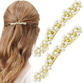 2 Pcs Pearl Hair Clip, Gold Hair Barrettes, Elegant Pearl Barrette, Small Decorative Pearls Hair Clips for Women Thick Thin Hair Party Wedding (Gold)