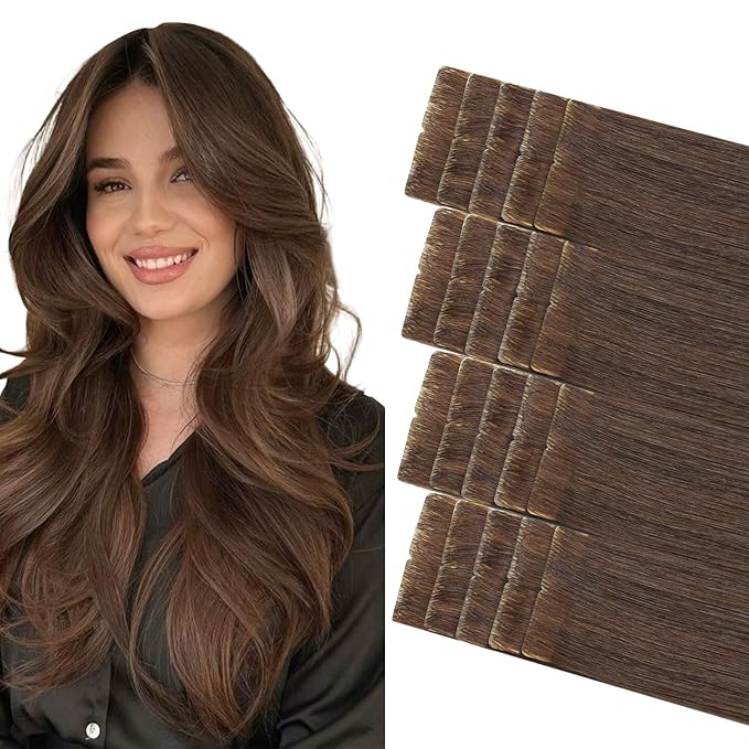 COOKAYU Invisible Tape in Human Hair Extensions, 18Inch 20pcs 40g Medium Brown Injected Tape in Hair Seamless Invisi Edge Extensions