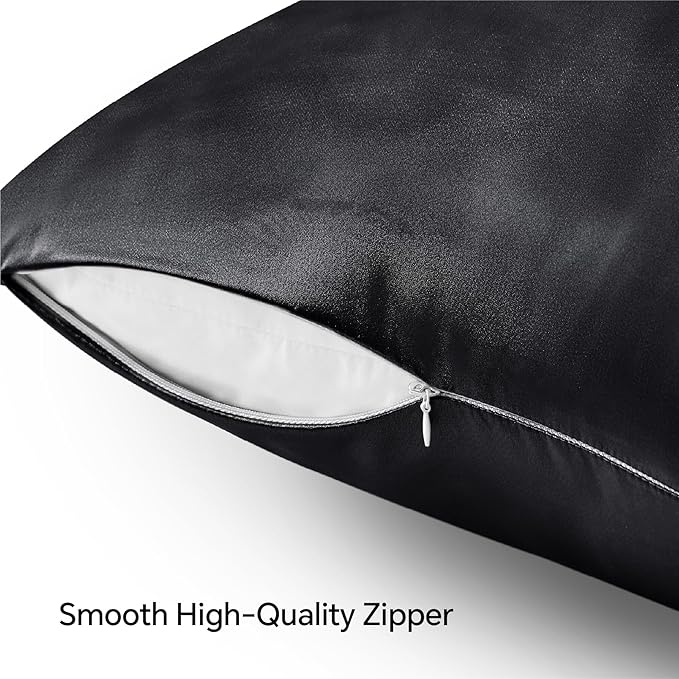 BEDELITE Satin Pillowcase with Zipper 4 Pack, Dark Grey Pillow Cases Standard Size, Super Soft and Cooling Similar to Silk Pillow Cases, Gift for Women Men(20x26 Inches)
