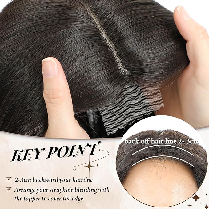 MORICHY Hair Toppers for Women Clip in Hair Topper with Bangs 20inch Black Brown Long Wavy Curly Synthetic HairPieces for Women