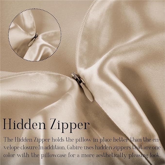 Mulberry Silk Pillowcase for Hair and Skin Prevent Acne Pillow Cases Both Sides Real Silk Pillowcases Organic Silk Pillowcase with Hidden Zipper, Champagne, King (20"×36")