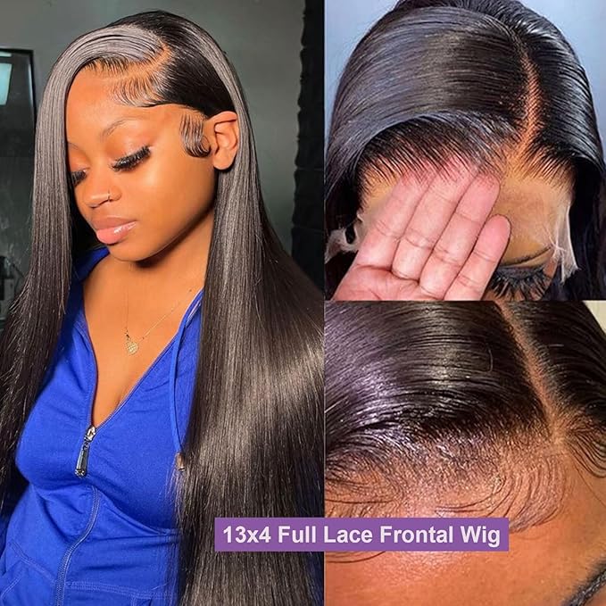 Lemoda Straight SKINLIKE Real HD 13x4 Full Lace Frontal Wigs 210% Density 15A Brazilian Straight Virgin Human Hair Lace Front Wig 22inch Invisible 0.1mm Ultra-thin Frayed Ends Tiny Knots