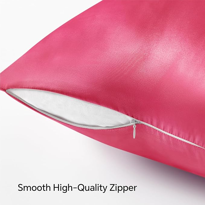 BEDELITE Satin Pillowcase with Zipper, Hot Pink Pillow Cases Queen Size Set of 2, Super Soft and Cooling Similar to Silk Pillow Cases, Gift for Women Men(20x30 Inches)