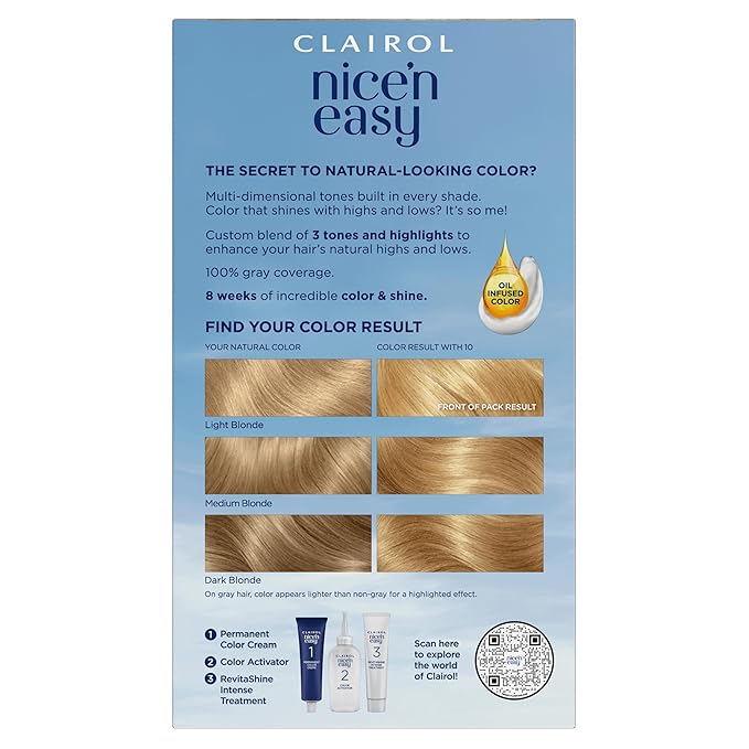 Clairol Nice'n Easy Permanent Hair Dye, 10 Extra Light Blonde Hair Color, Pack of 1