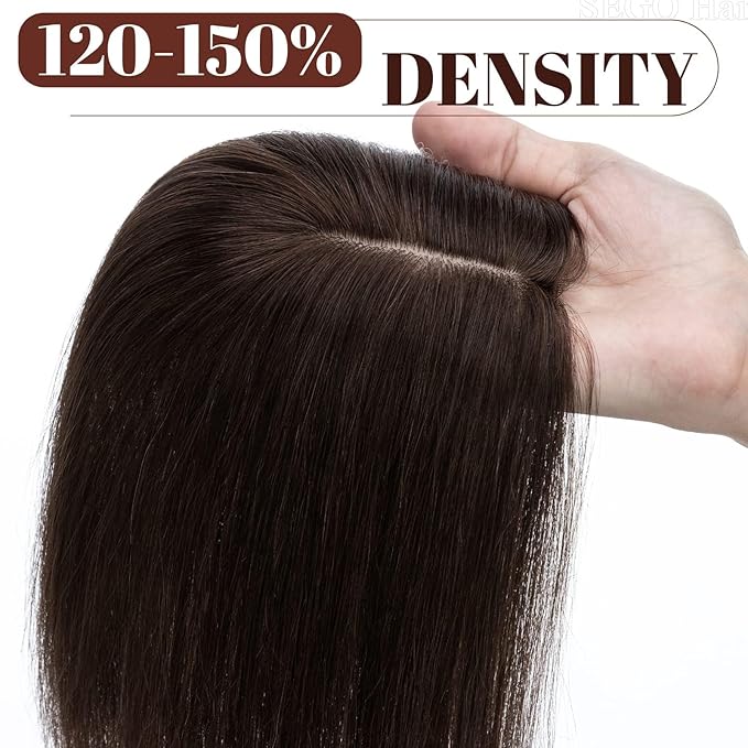 SEGO Real Human Hair Topper for Women without Bangs, Hair Topper with 4 Anti-Slip Clips (10 Inch#2 Dark Brown)