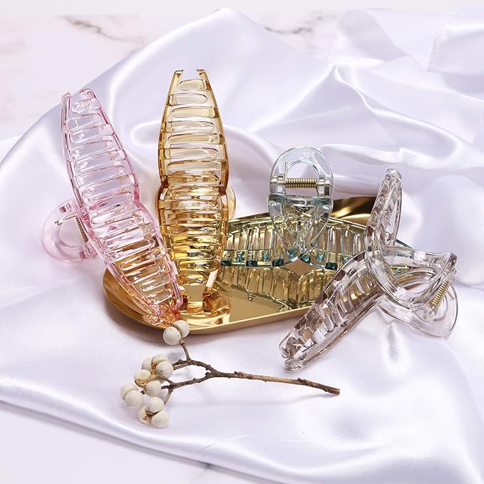 Big Hair Claw Clips Transparent Candy Color Big Jaw Butterfly Hair Claw Clamp Large Strong Hold Barrette Hair Accessories for Women 4 PCS