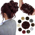 Messy Bun Hair Piece Wavy Curly Scrunchies Fluffy Donut Thick Updo Elegant Chignon Hairpieces for Women Girls, Grape Red 1.4oz
