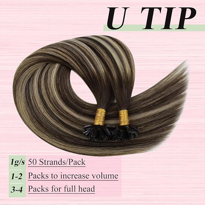 YoungSee U Tip Hair Extensions Human Hair Dark Brown Ombre Ash Blonde Utip Hair Extensions Real Human Hair Balayage 20In 1g/s 50g