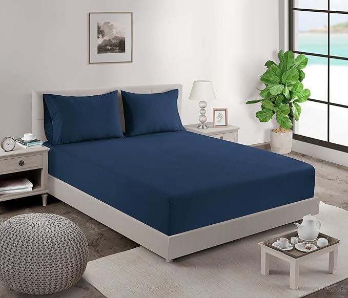 Lane Linen 100% Organic Cotton Pillow Cases Standard Size Set of 2 (20"x26") - Cotton Pillowcases Standard Size - Soft Navy Blue Pillow Cases Set of 2 - Standard Pillow Case Pack of 2 - Estate Blue