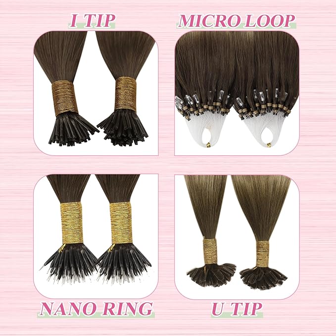 YoungSee U Tip Hair Extensions Balayage Keratin Tip Hair Extensions Balayage 24 Inch Long Utip Hair Extension Dark Brown Ombre Brown with Blonde U-Tips Hair Extension Real Human Hair 50s/50g