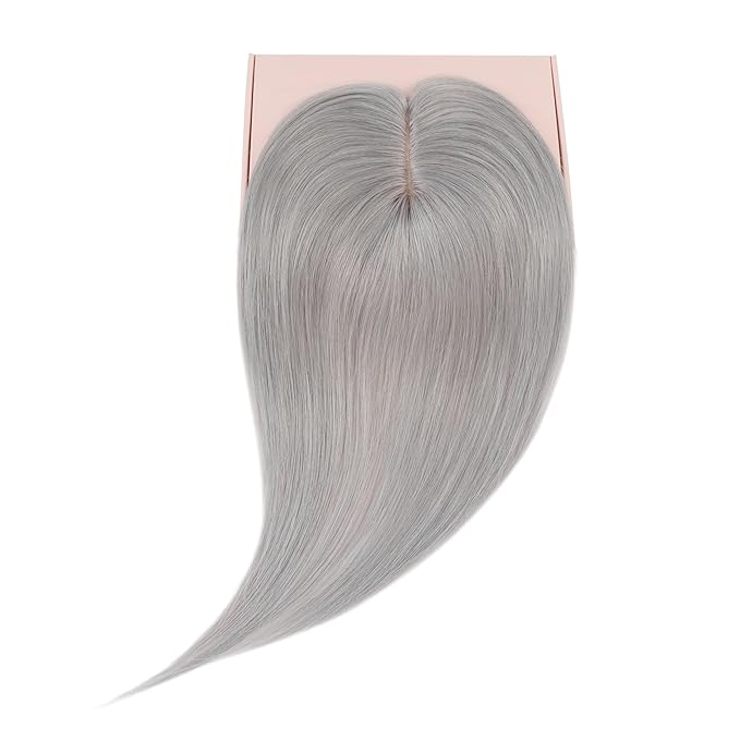 Rich Choices Hair Toppers for Women Real Human Hair 100% Human Remy Toppers NO Bangs for Women with Thinning on Top Clip in Hairpiece 4"x4.7"Lace Base 10 Inch Gray
