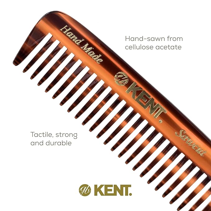 Kent 93T Tortoiseshell Beard Comb for Men - Wide Tooth Men's Comb, Ideal For Mustaches and Beards and Facial Hair, Small Pocket Sized Travel Detangler Combs, Saw-Cut, Hand Polished, Made in England