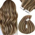 Sunny Hair Tape in Hair Extensions Human Hair 24 Inch Hair Extensions Real Human Hair Tape in Extensions for Women Medium Brown Highlights Caramel Blonde Remy Hair Straight Skin Weft 40pcs 100g