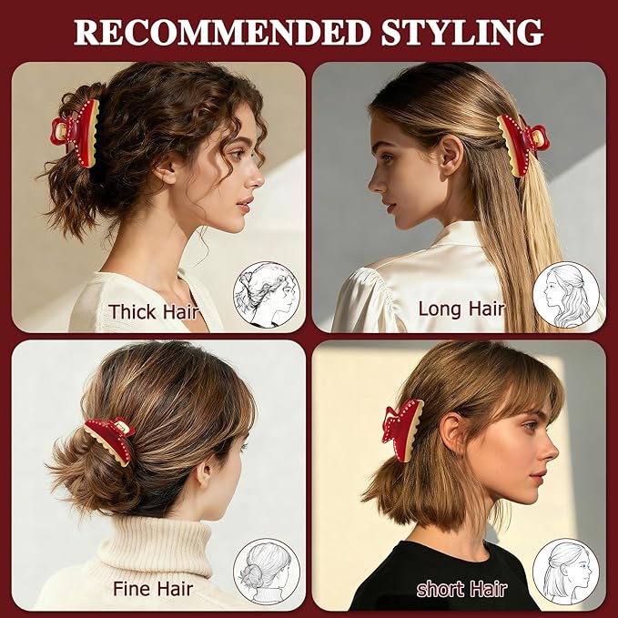 2026 Premium Durable Hair Claw Clip for Women, Original Italian Designed Strong Grip Hair Clips for Normal Fine Thin Hair, No Slip Jaw Clips with Gift Box for Christmas Birthday Girls, 3 Inch Red
