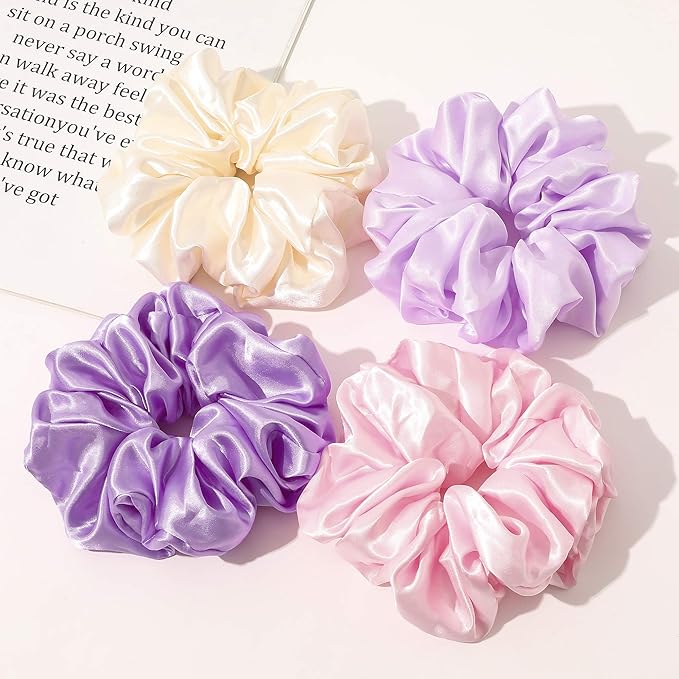 Scrunchies Hair Ties for Women - Big Silk Satin Scrunchie Exra Large Jumbo Gaint Oversized Cute Chiffon Scrunchy for Curl Thick Hair Ligas Para el Cabello De Mujer Hair Accessories Gift for Girls