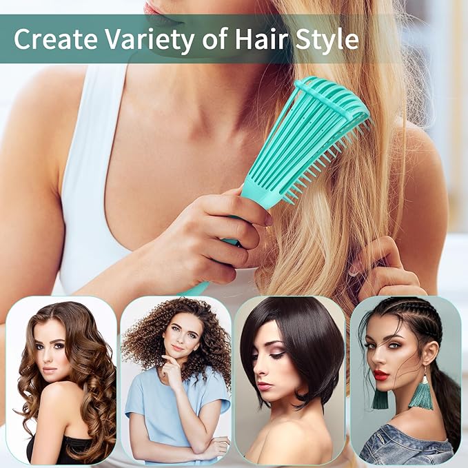 Hair Brush with Hair Styling Comb Set, Green (Curly Haired Individuals, Unisex, Hair Brush, Detangling, Metal)