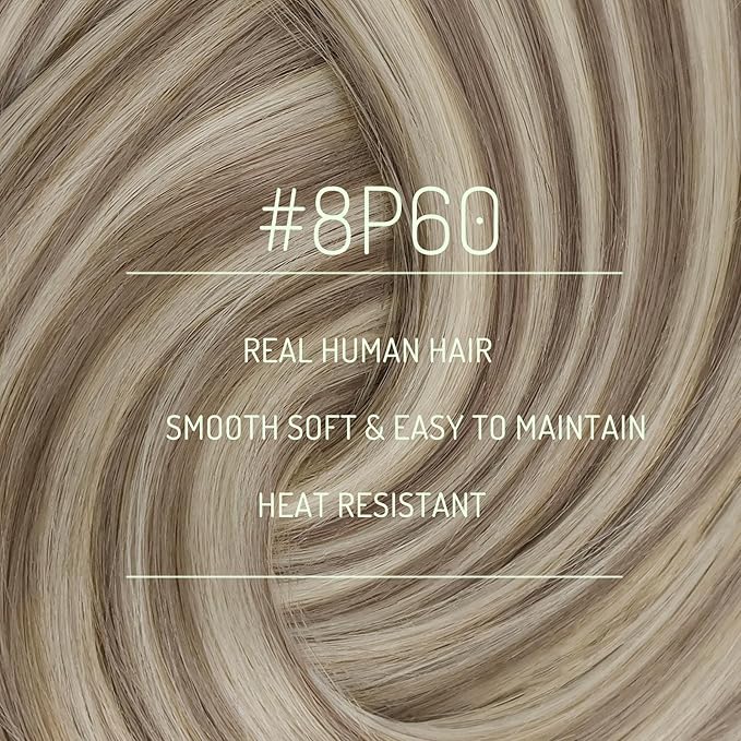 RUNATURE Clip in Hair Extensions Real Human Hair Clip in Extensions, Blonde Hair Extensions Clip ins, Tangle Free, 10 Inch 80g 7pcs #8P60 Ash Brown Highlight Platinum Blonde