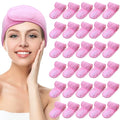 Hoteam 30 Pack Spa Headband Facial Esthetician Hair Wrap for Women Adjustable Makeup Sports Shower Stretch Towel with Tape(Pink)