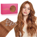 WENNALIFE Clip in Hair Extensions Real Human Hair, 16 Inch 120g 7pcs Cinnamon Terra Copper Remy Hair Straight Natural Extensiones De Cabello Humano Con Clip Ins