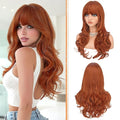 Haloo Auburn Wigs with Bangs Long Wavy Layered Haircut Natural Looking Fluffy Synthetic Heat Resistant Hair Wig for Women Daily Party, 24 Inch