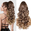 24 Inch Ponytail Extension, Layered Ponytail Extensions for Women, Soft Wavy Claw Clip in Ponytail Extension, Natural Synthetic Hair Pieces for Women (Color: Light Brown With Golden Ends)