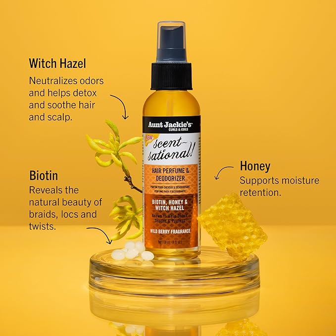 Aunt Jackie's Braid + Twist Collection Scratch Free Zone & Scent-Sational – With Witch Hazel, Biotin, and Honey – 4 fl oz (2 Products)