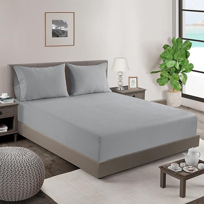 Lane Linen 100% Organic Cotton King Size Pillow Cases Set of 2 (20''x36'') Pillow Cases King Size Certified Organic Cotton Pillowcases King Pillow Cases Set of 2 Light Grey Pillow Cases Silver