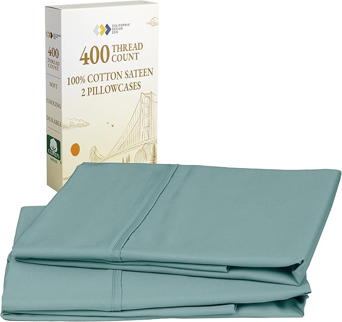 California Design Den Soft King Size Pillow Cases, 100% Cotton Set of 2, Cool & Smooth, 400 Thread Count, Sateen Pillow Cases (Teal)