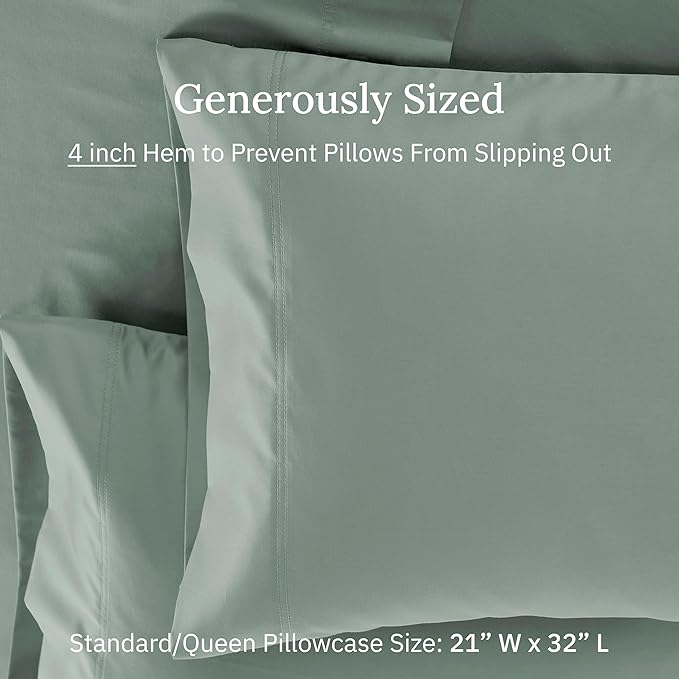 CALIFORNIA DESIGN DEN Luxuriously Soft Hotel Quality 600 Thread Count, 100% Cotton Set of 2 Cases, Crisp & Cool Bed Pillow Covers Standard Size Fits Standard & Queen Pillows (Sage Green)