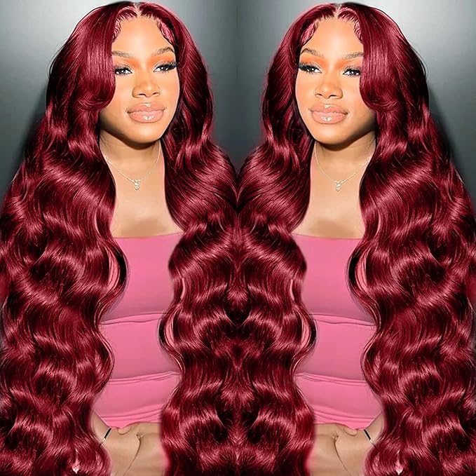 99J Burgundy wig human hair 13x4 body wave lace front wigs human hair 180 Density Pre Plucked Glueless Wine red colored lace front wig for Women 26inch