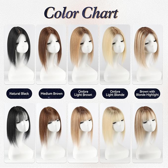 starluck Human Hair Toppers for Women Real Human Hair No Bangs 4 * 5.5 inch Base 12 inch SilkHug Hair Topper for Women Cover Grey Roots(Brown with Blonde Highlight)
