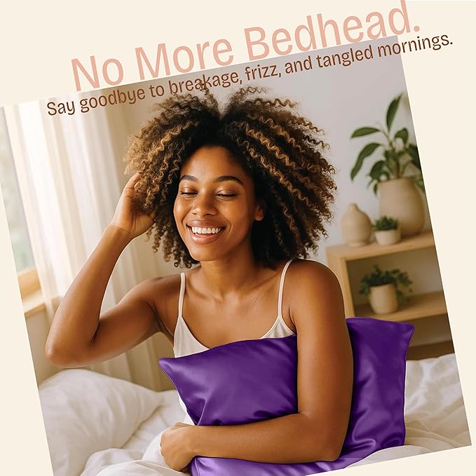 BLISSFORD Purple Satin Pillowcase with Zipper, for Hair and Skin Care, Feels Soft and Cool Like a Silk Pillowcase, Satin Pillow Cases 2 Pack, Slik Pillow Cover, Grape/Purple, King Size - Set of 2