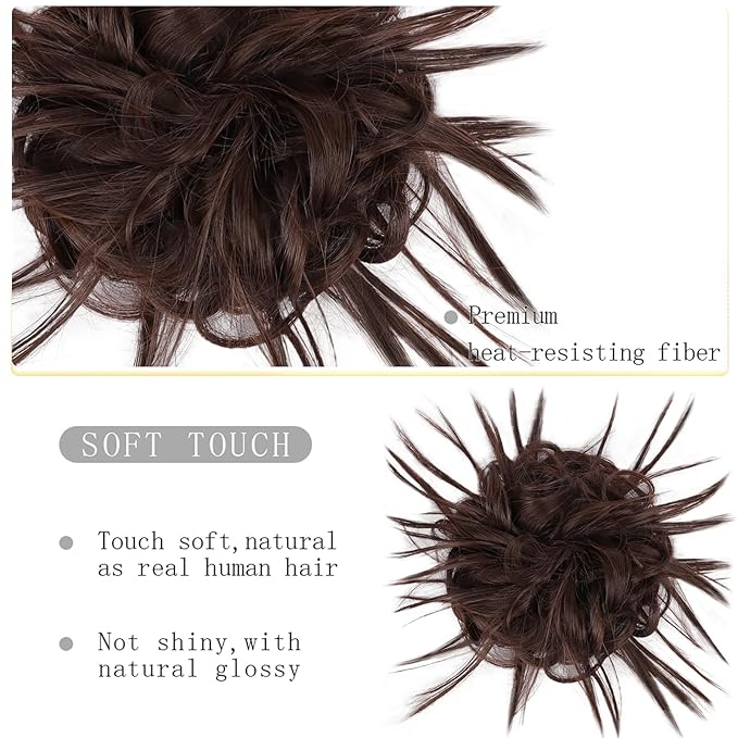 HMD Tousled Updo Messy Bun Hairpiece Hair Extension Ponytail with Elastic Rubber Band Updo Ponytail Hairpiece Synthetic Hair Extensions Scrunchies Ponytail Hairpieces for Women(33A)