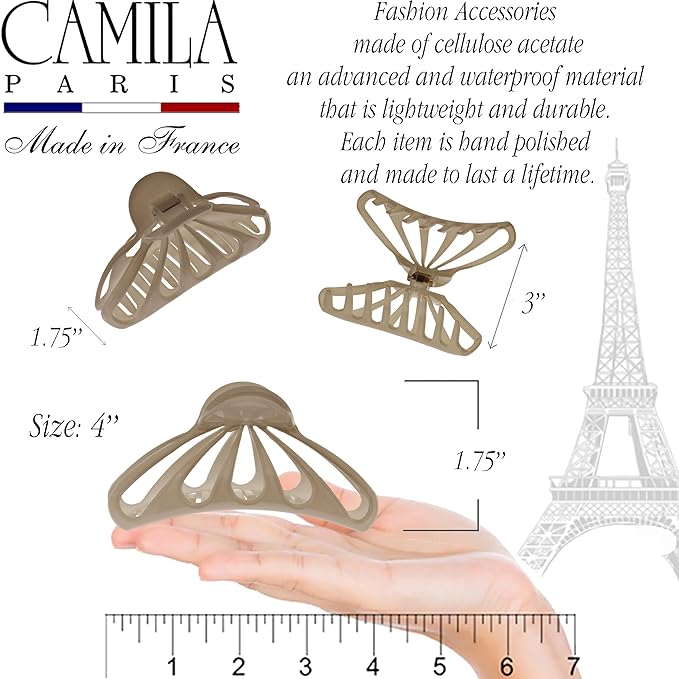 Camila Paris CP3635 French Hair Clip for Women Thick Hair for Long Curly Wavy Hair, Brown, Girls Hair Claw Clips Fashion Styling Hair Accessories for Women, Strong Hold No Slip Grip, Made in France
