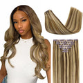 Lashey Seamless Clip in Hair Extensions Human Hair 24 Inch 110g 7pcs Balayage Ash Brown to Honey Blonde Long Straight Clip in Hair with PU Weft for Black Women