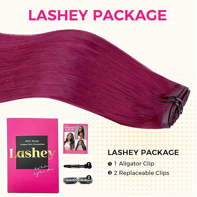 Lashey Seamless Clip in Hair Extensions Human Hair 110g 7pcs Burgundy #99j Straight 16 Inch Colored Clip in Human Hair Extensions for Women Invisible PU Weft